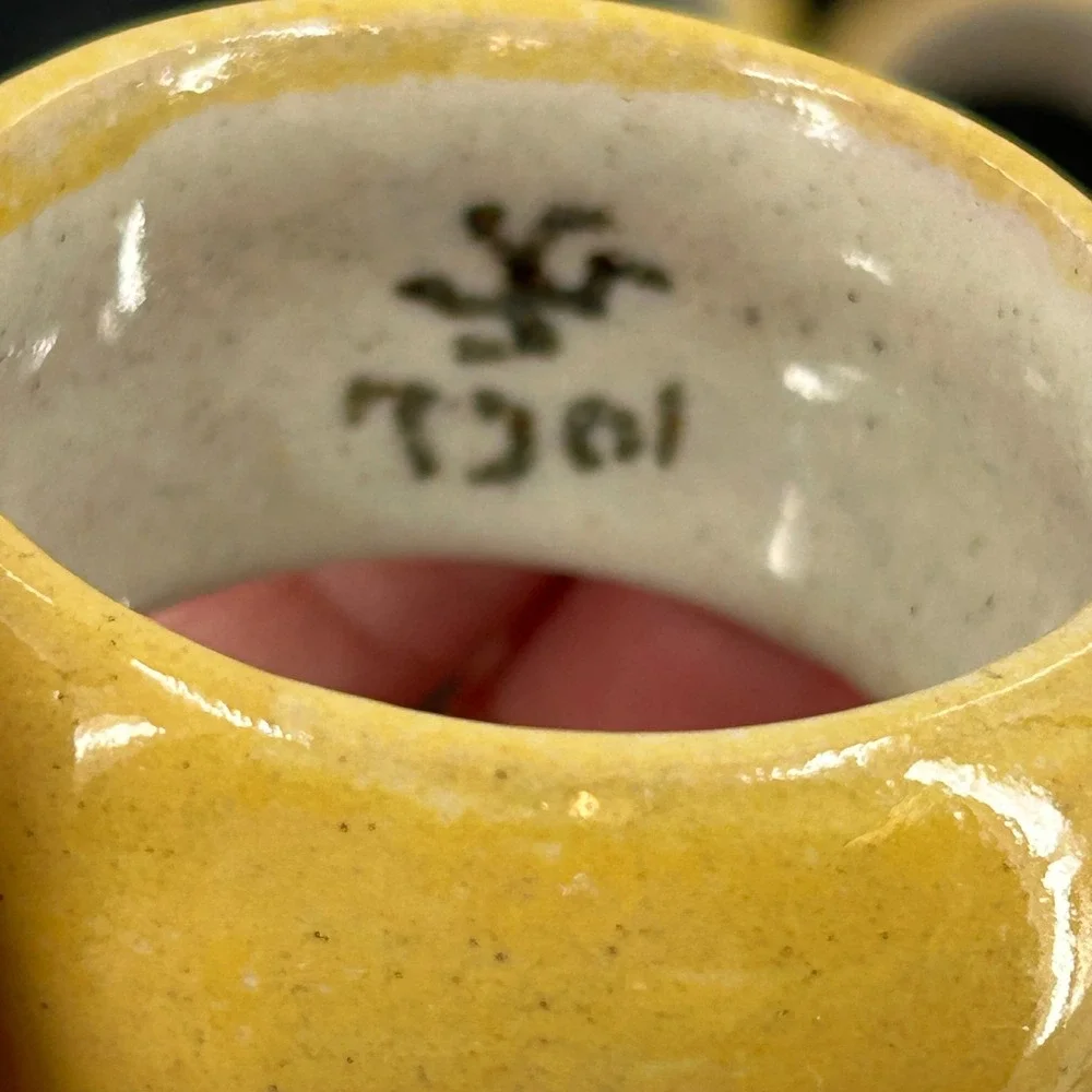 Mustard Yellow Ceramic Napkin Rings Set of 7 Artisan Glazed Stoneware